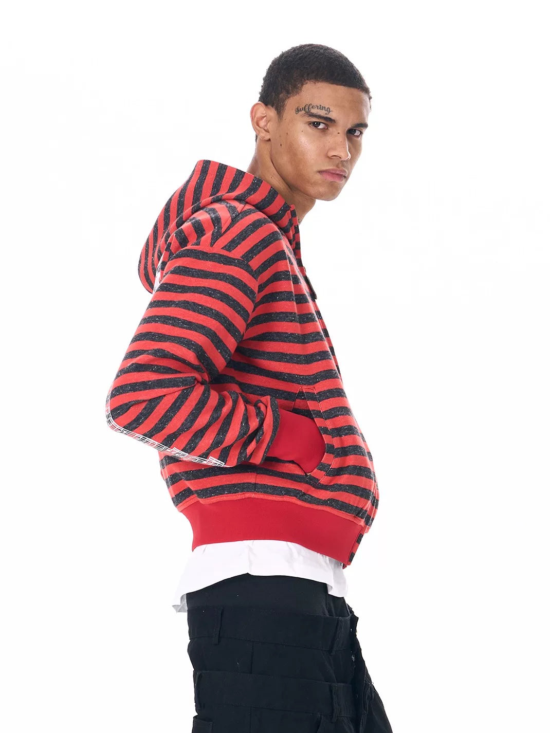 Men's Crop Motor Embroidered Striped Hoodie