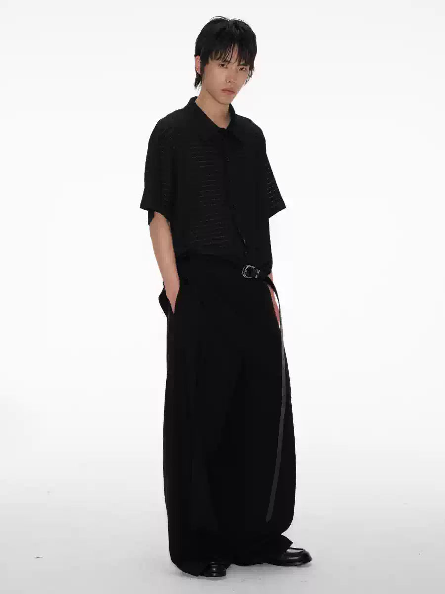 Hollow Striped Short Sleeve Crop Shirt