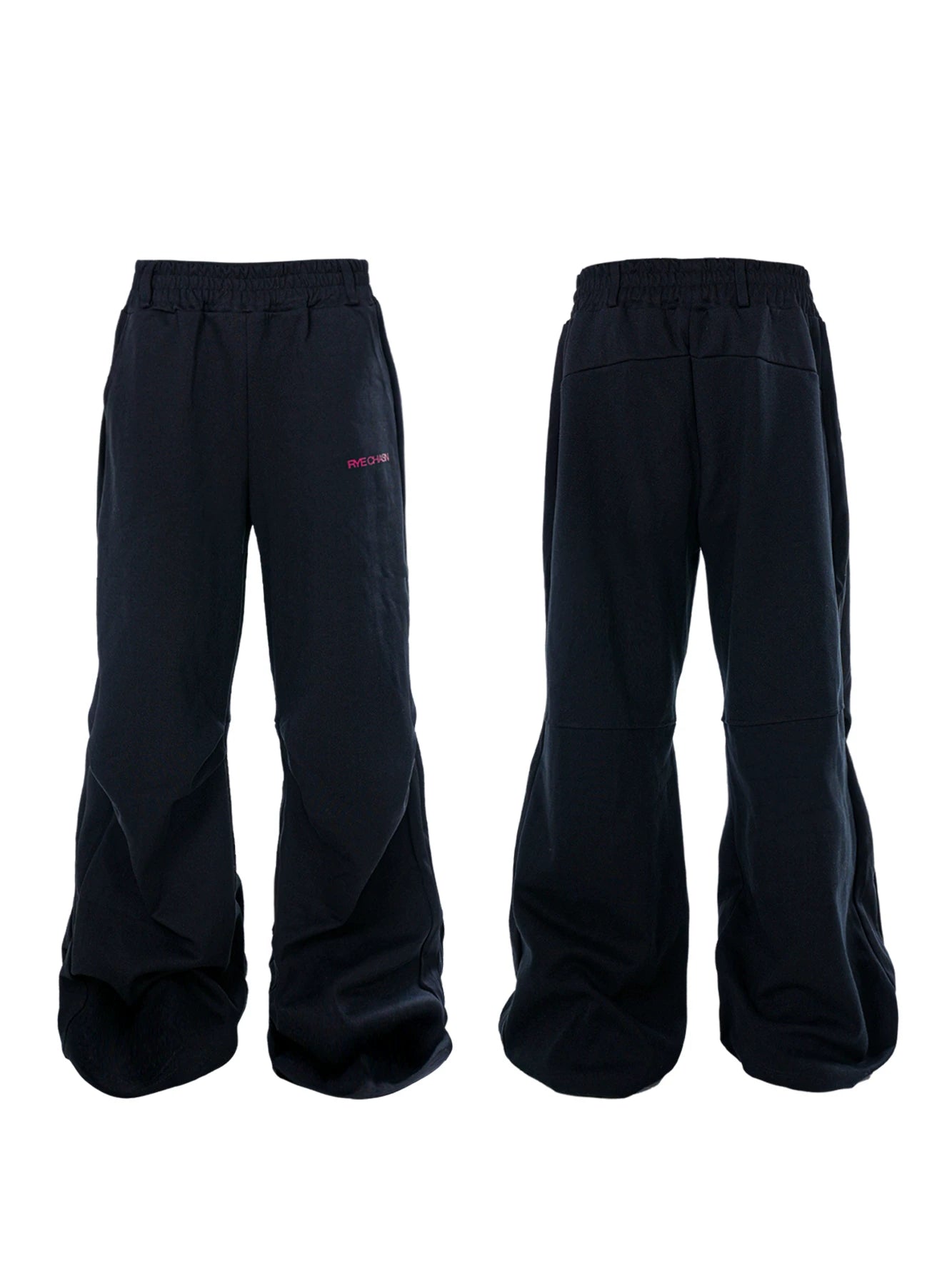 Black Loose Pleated Flare Cotton Sweatpants