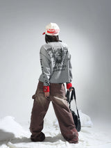 Brown Printed Washed-Distressed Wide Leg Pants