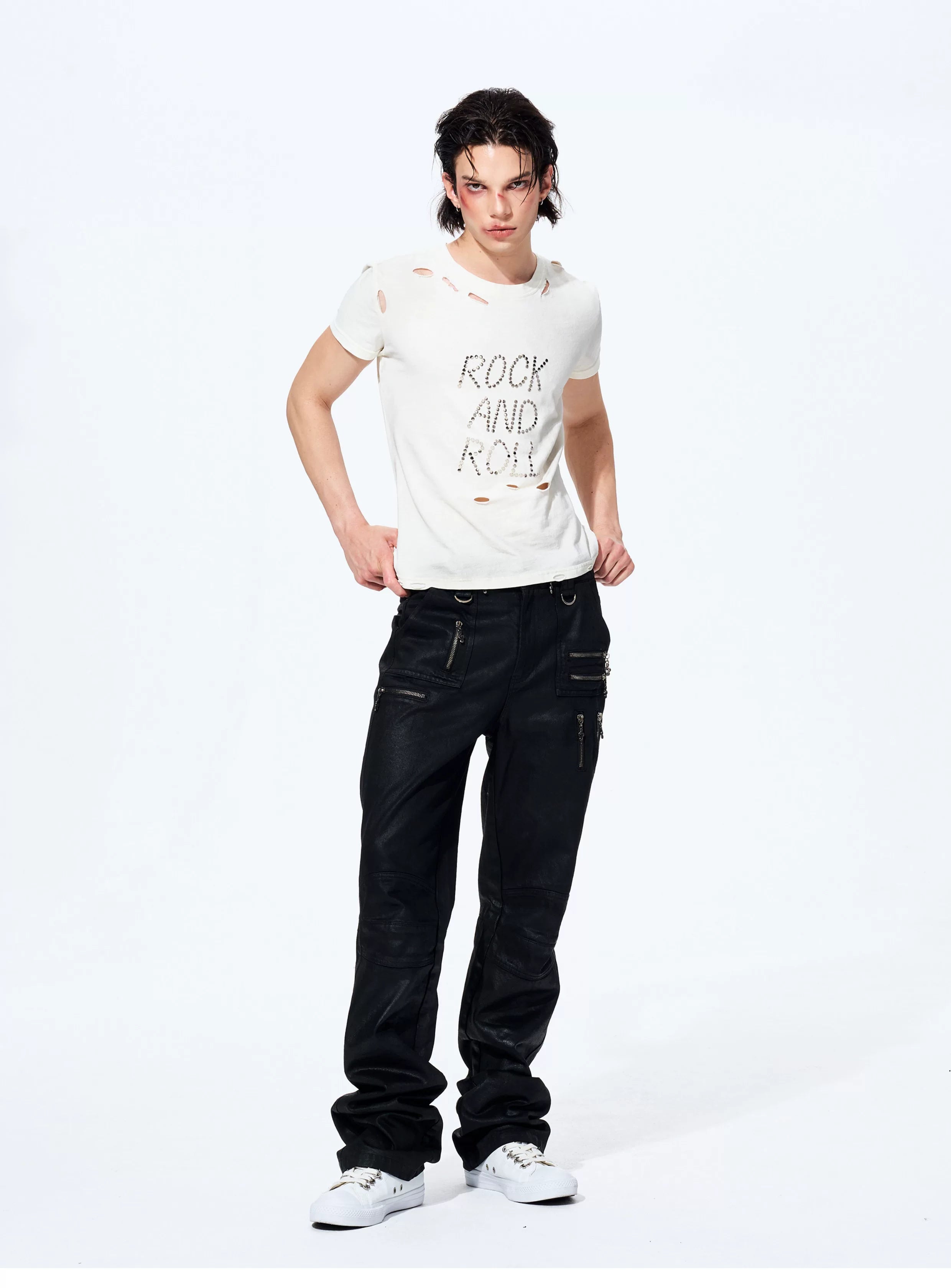 Unisex Rivet Letter Washed Distressed Tees