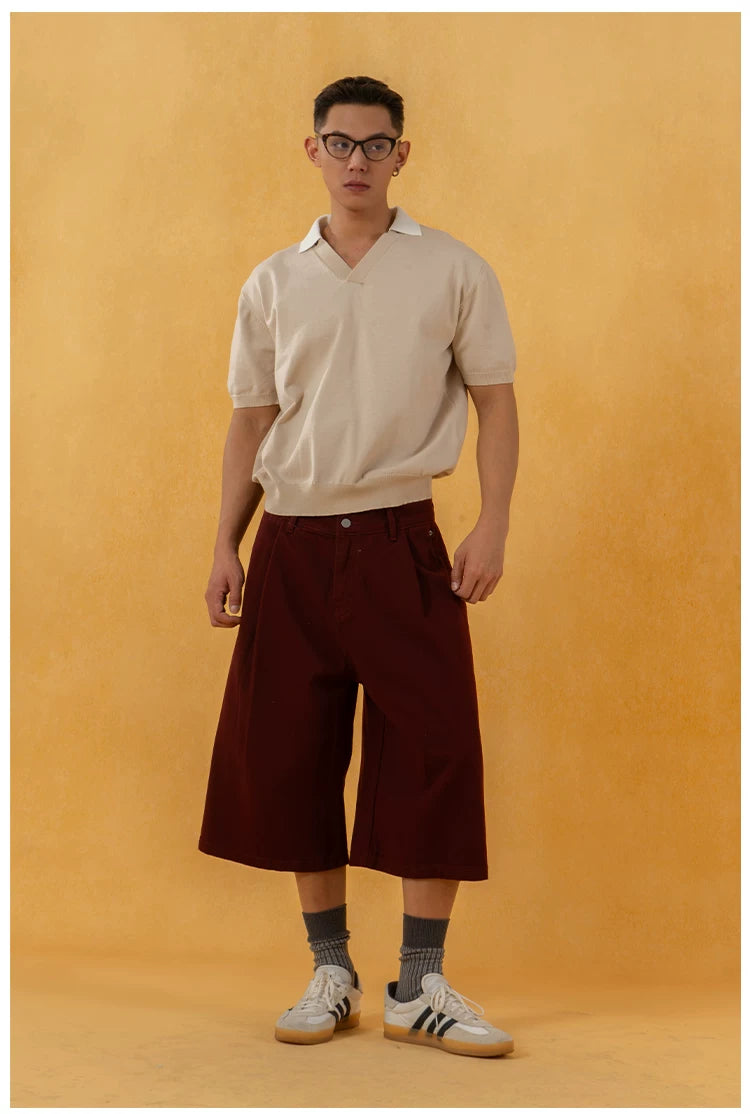 Men's Red Khaki Loose Vintage Shorts