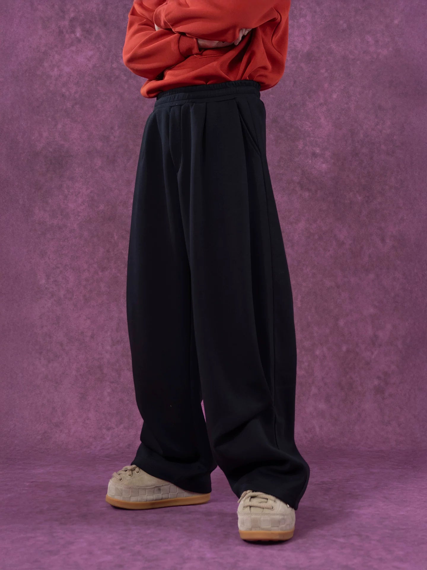 Gray Black Elastic Waist Sweatpants
