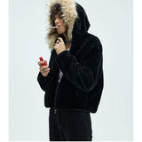 Detachable Fur Collar Fleece Hooded Coat