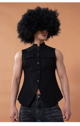 Black Slim Stand Collar Chinese Vest