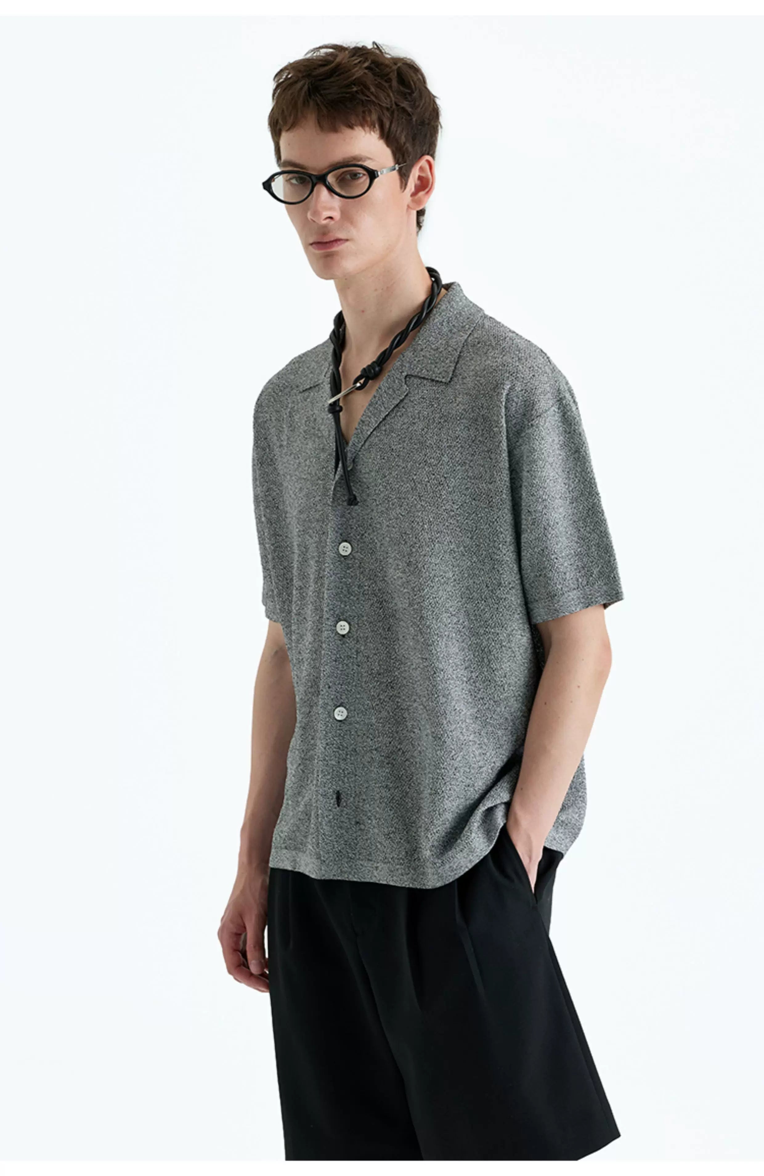 Collared Linen Blend Knit Cardigan