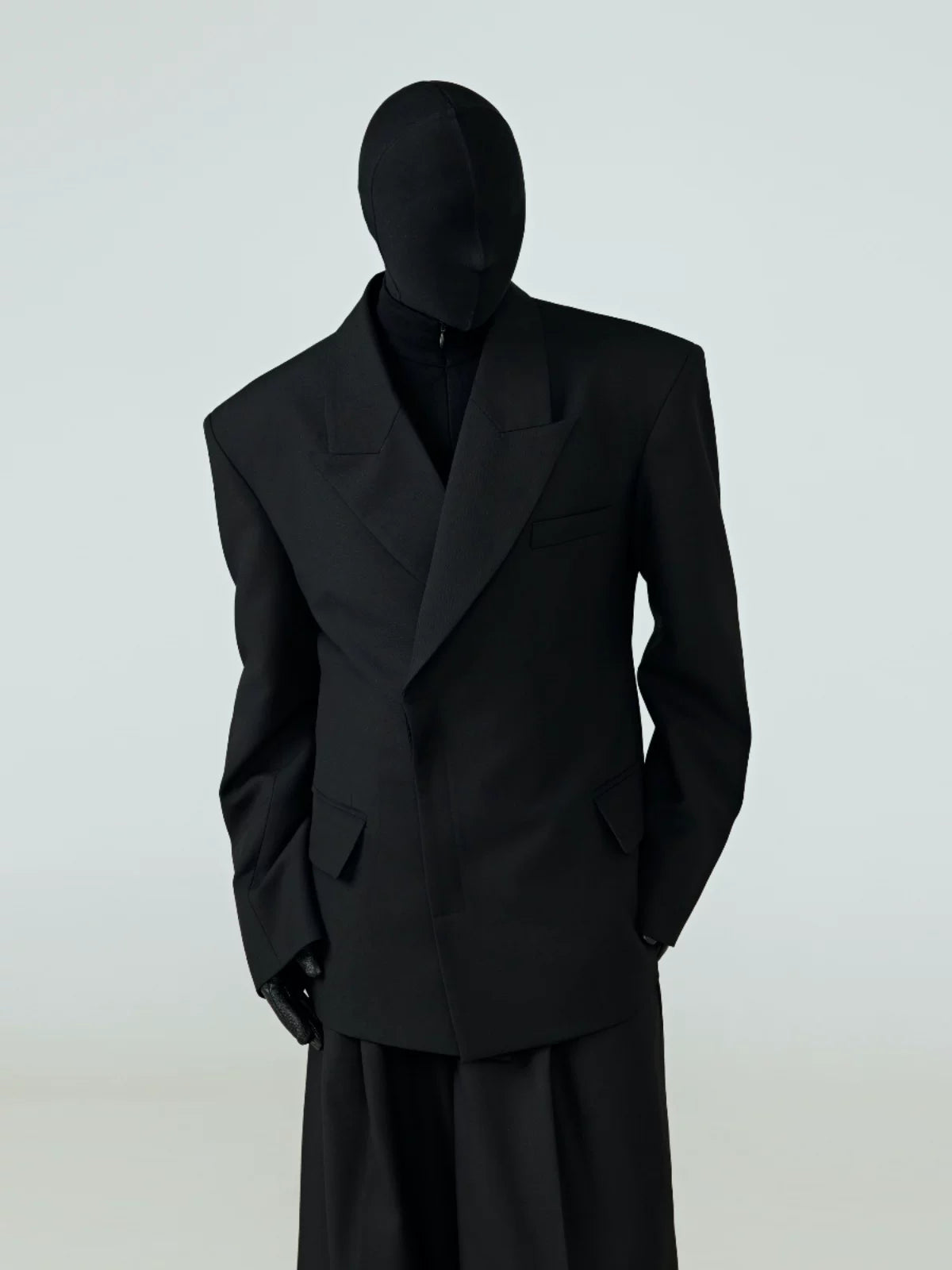Black Waist-cinched Drapey Wrinkle-free Blazer