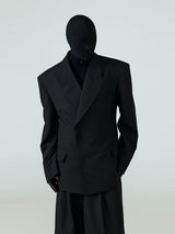 Black Waist-cinched Drapey Wrinkle-free Blazer