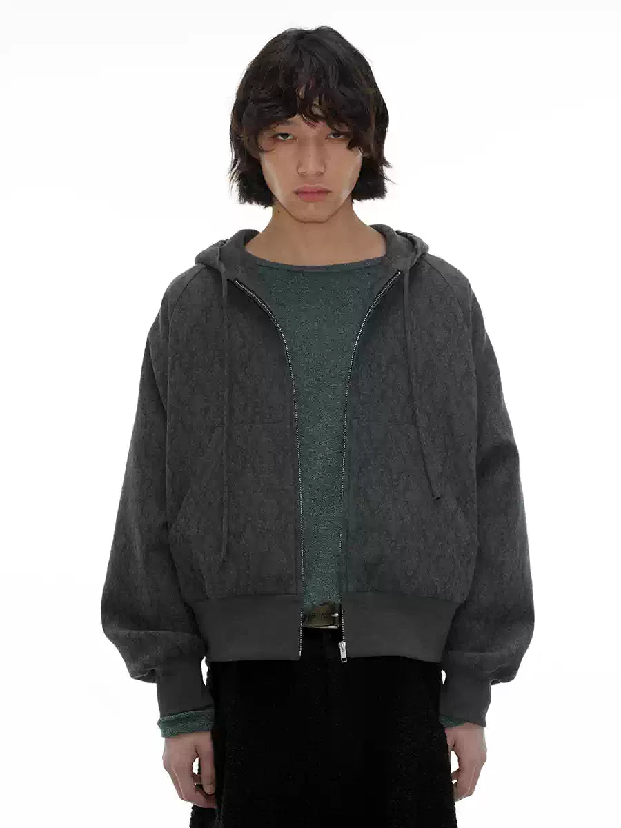 Zipper Jacquard Raglan Hoodie