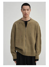 Yak Wool Blend Distressed Knit Cardigan