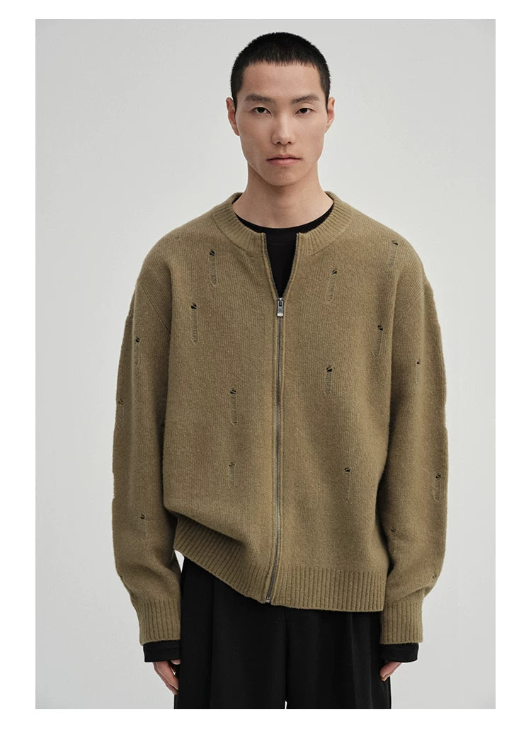 Yak Wool Blend Distressed Knit Cardigan