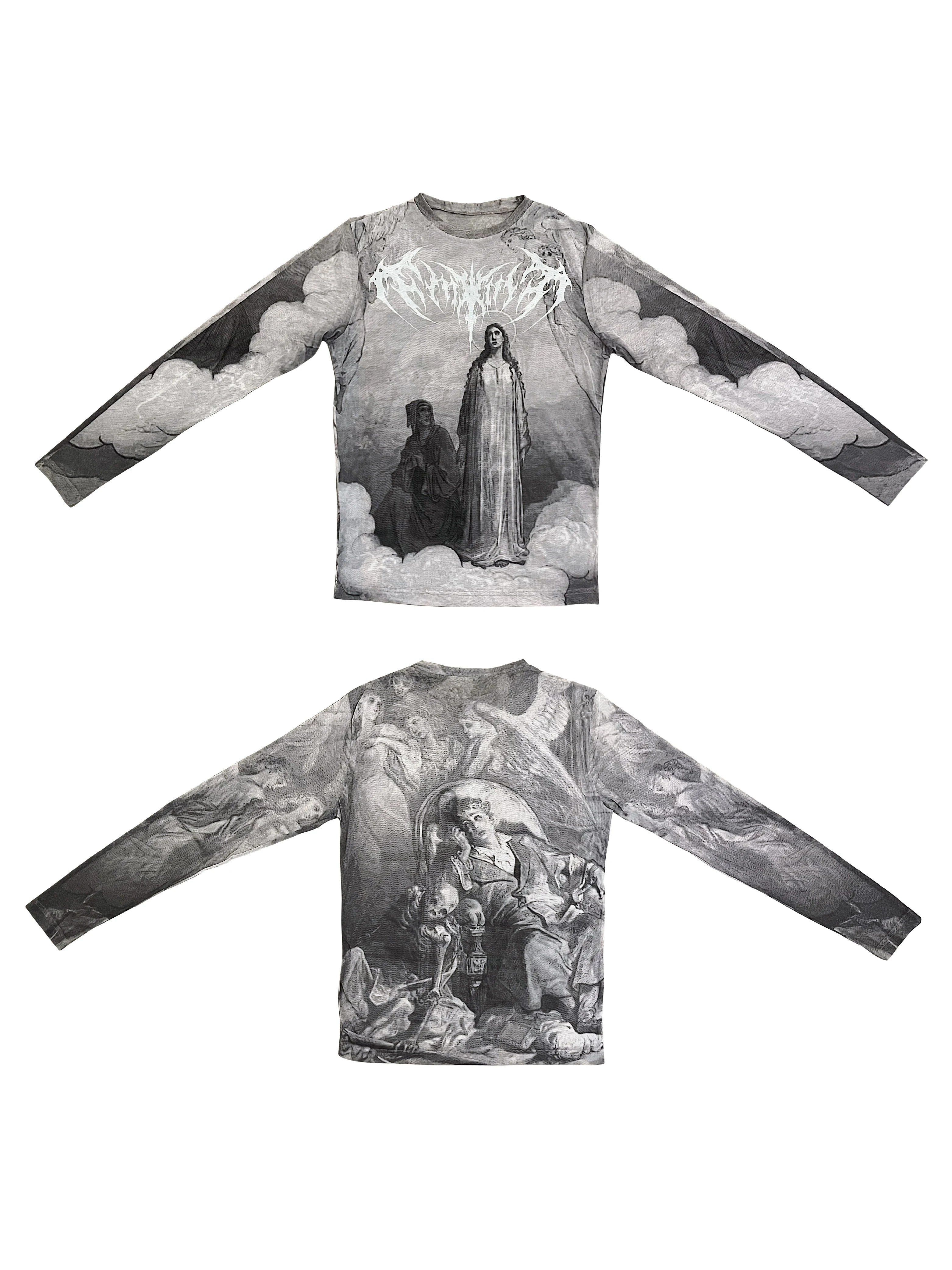 Angel Oil Print Mesh Long Sleeve
