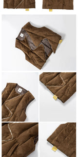 Retro Suede Bow Zipper Padded Vest