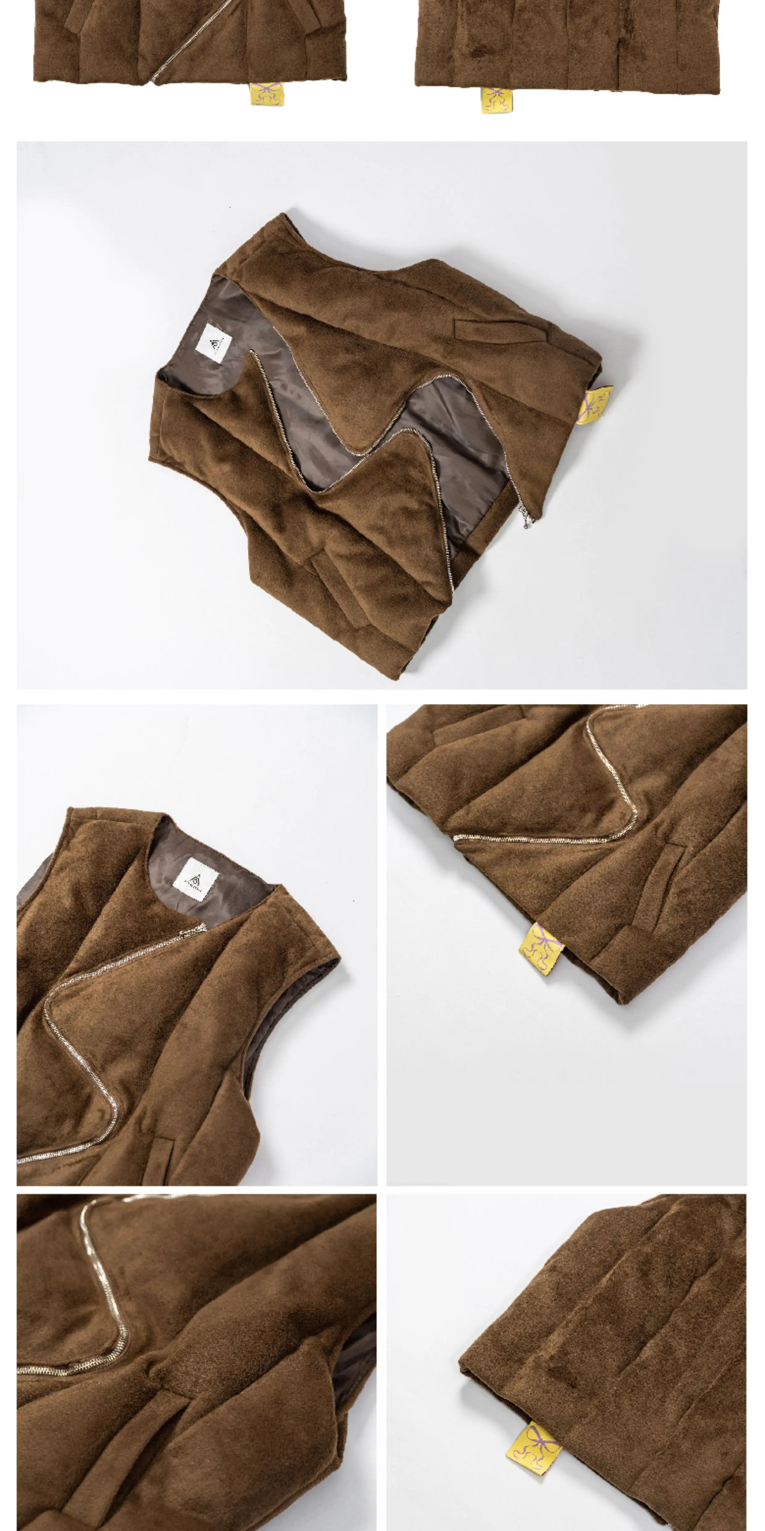 Retro Suede Bow Zipper Padded Vest