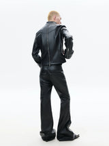Men's Deconstructed Black Leather Biker Jacket