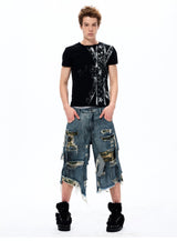 Street Style Splatter Ripped Cropped Pants
