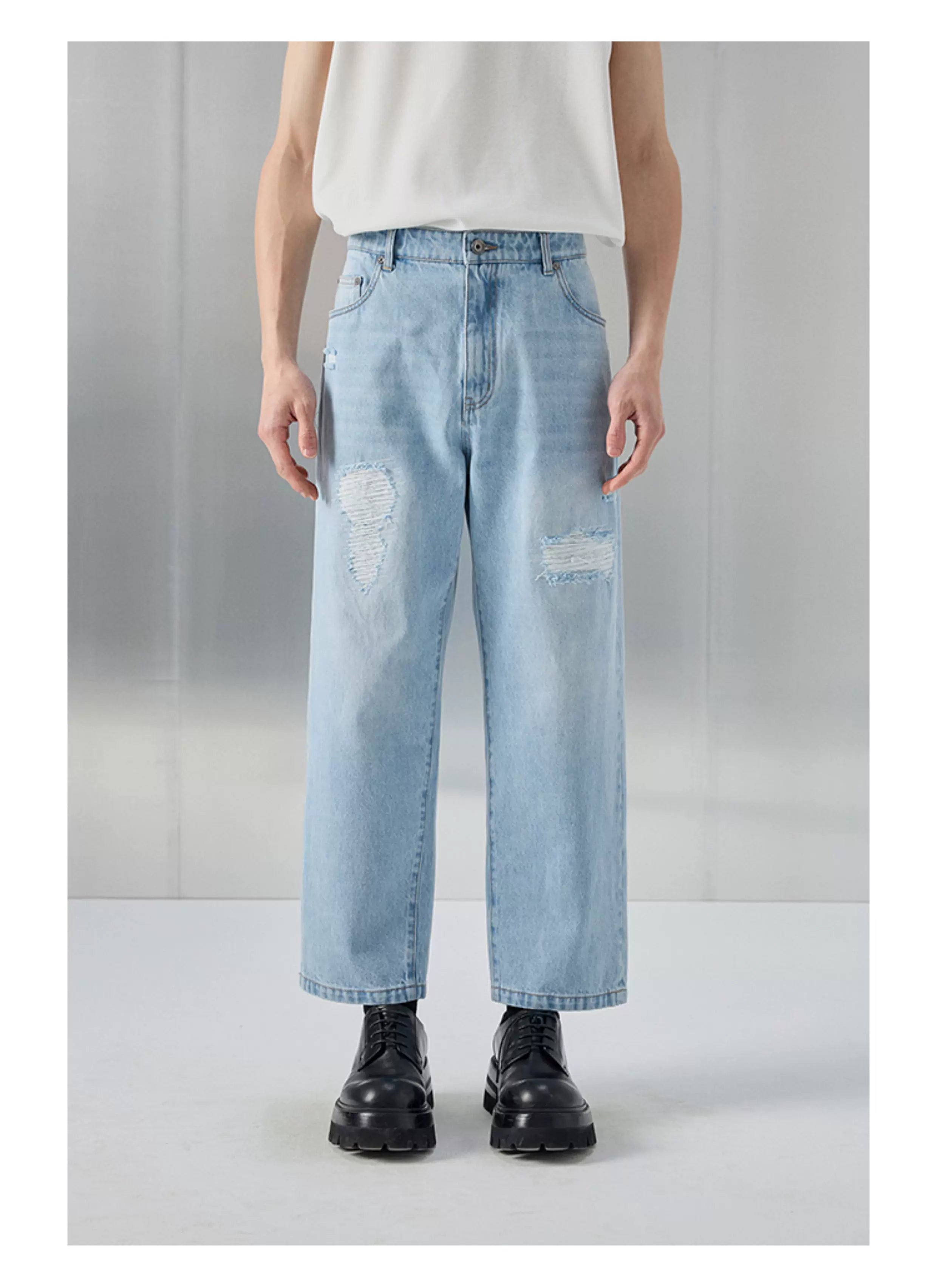 Distressed Patched Denim Pants