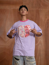 Oversized Embroidered Purple Heart Skeleton Tee