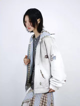 Stripe Patchwork Washed Zip Hoodie