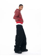 Men's Crop Motor Embroidered Striped Hoodie
