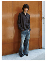 Blue Gray Washed Straight Loose Jeans