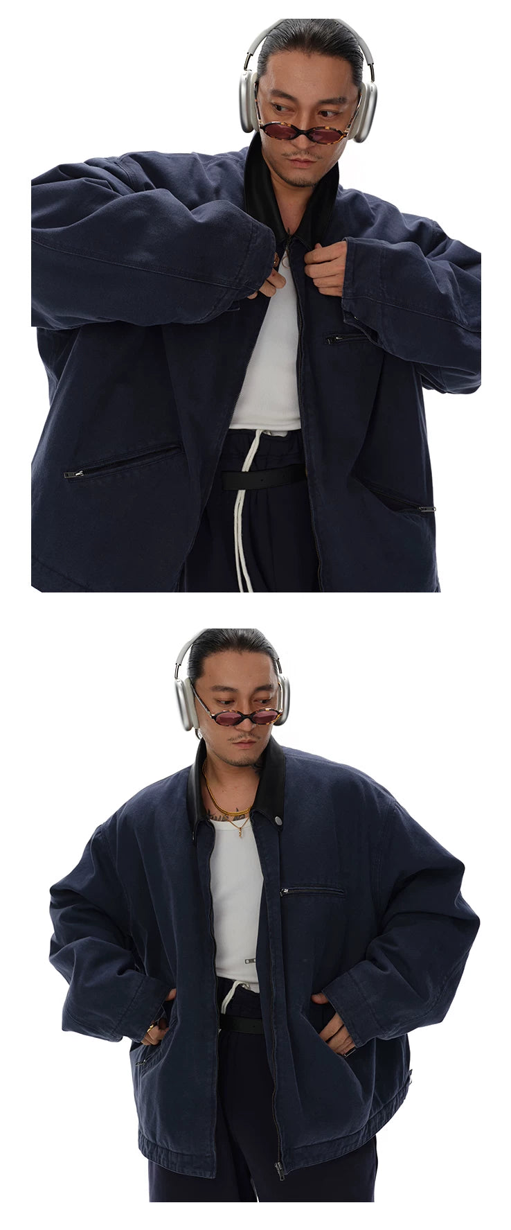 Men's Washed Patchwork Leather Jacket
