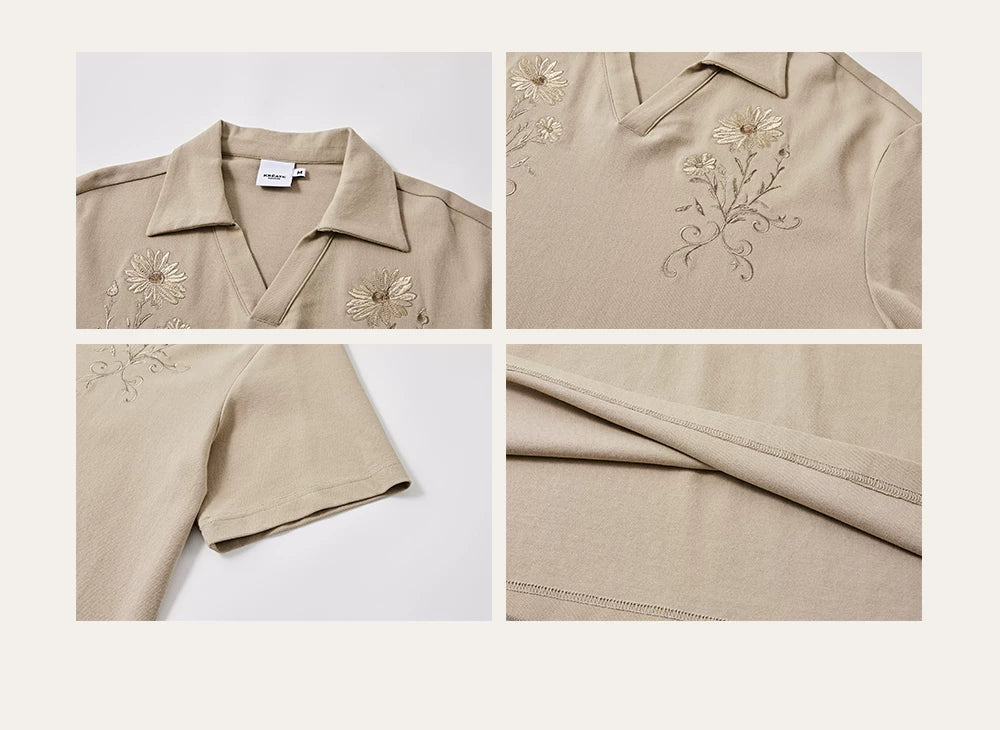 Embroidered Seagull V-neck Polo Shirts