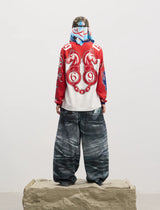 Double Waistband 3D Printed Baggy Jeans