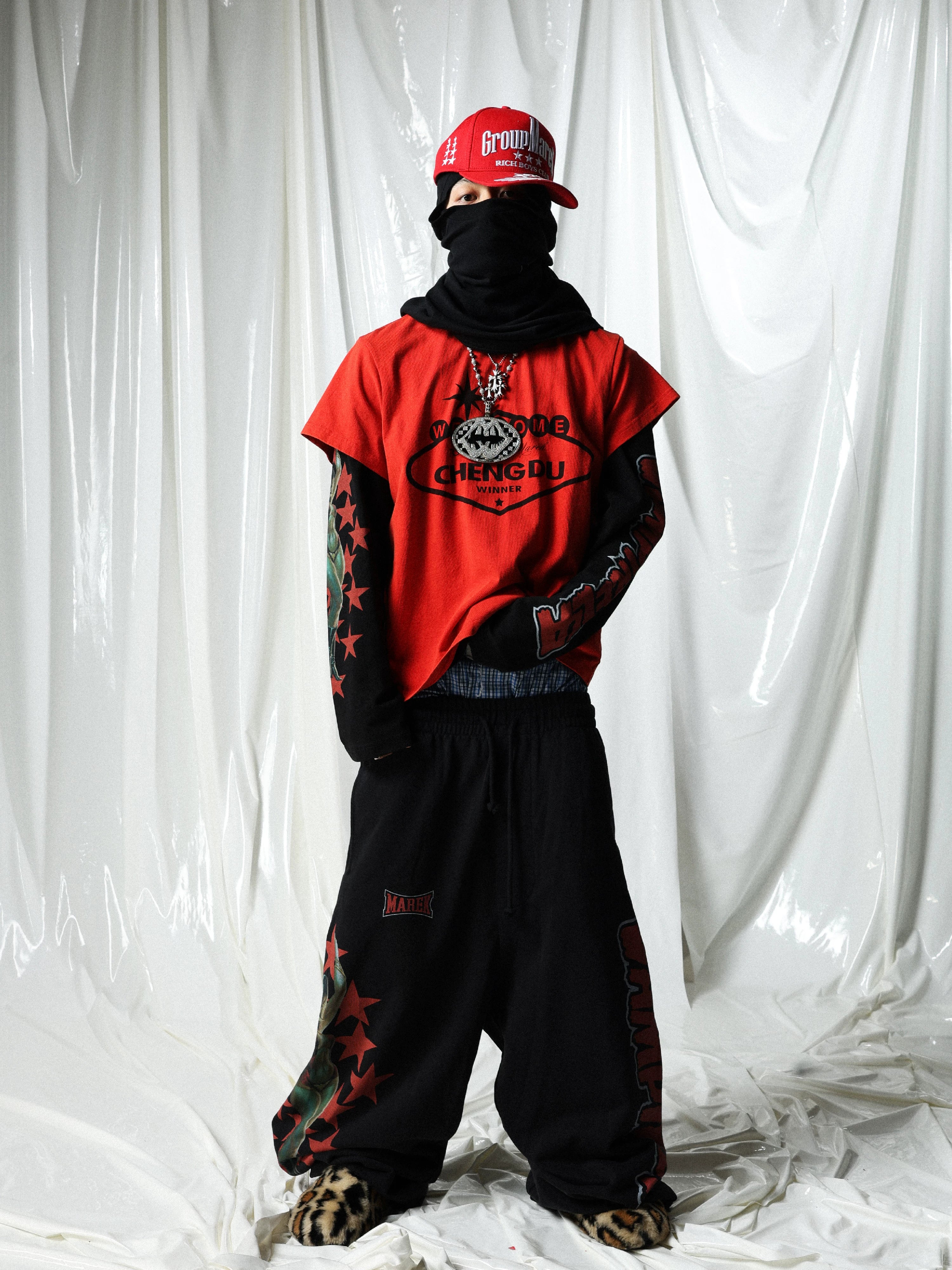 Black Washed Queen Print Long-sleeve Tee