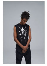 Stretchy Black Printed Ribbed Tank Top