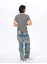 Letter Print Striped Short Sleeve Tees