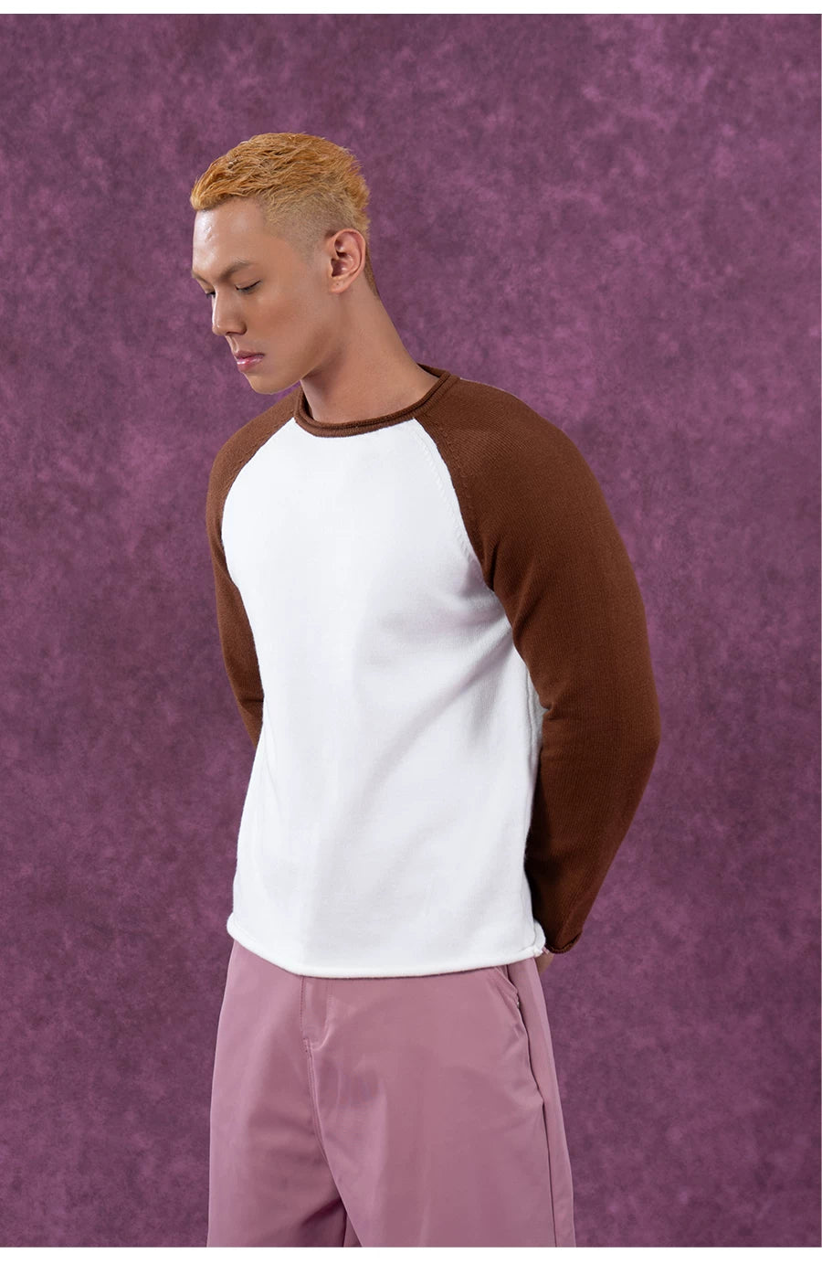 Men's Long Two-tone Raglan Knit Sweater
