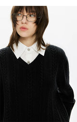 Men's Mock Shirt Collar Cable Sweater