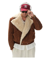 Vintage Lamb Lapel Moto Puffer Coat