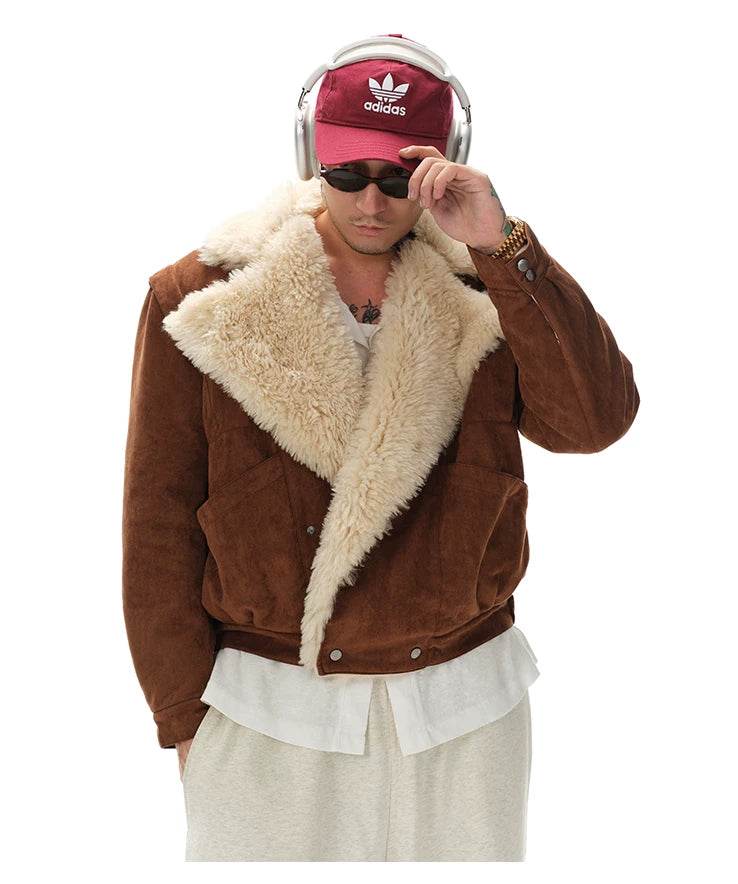 Vintage Lamb Lapel Moto Puffer Coat
