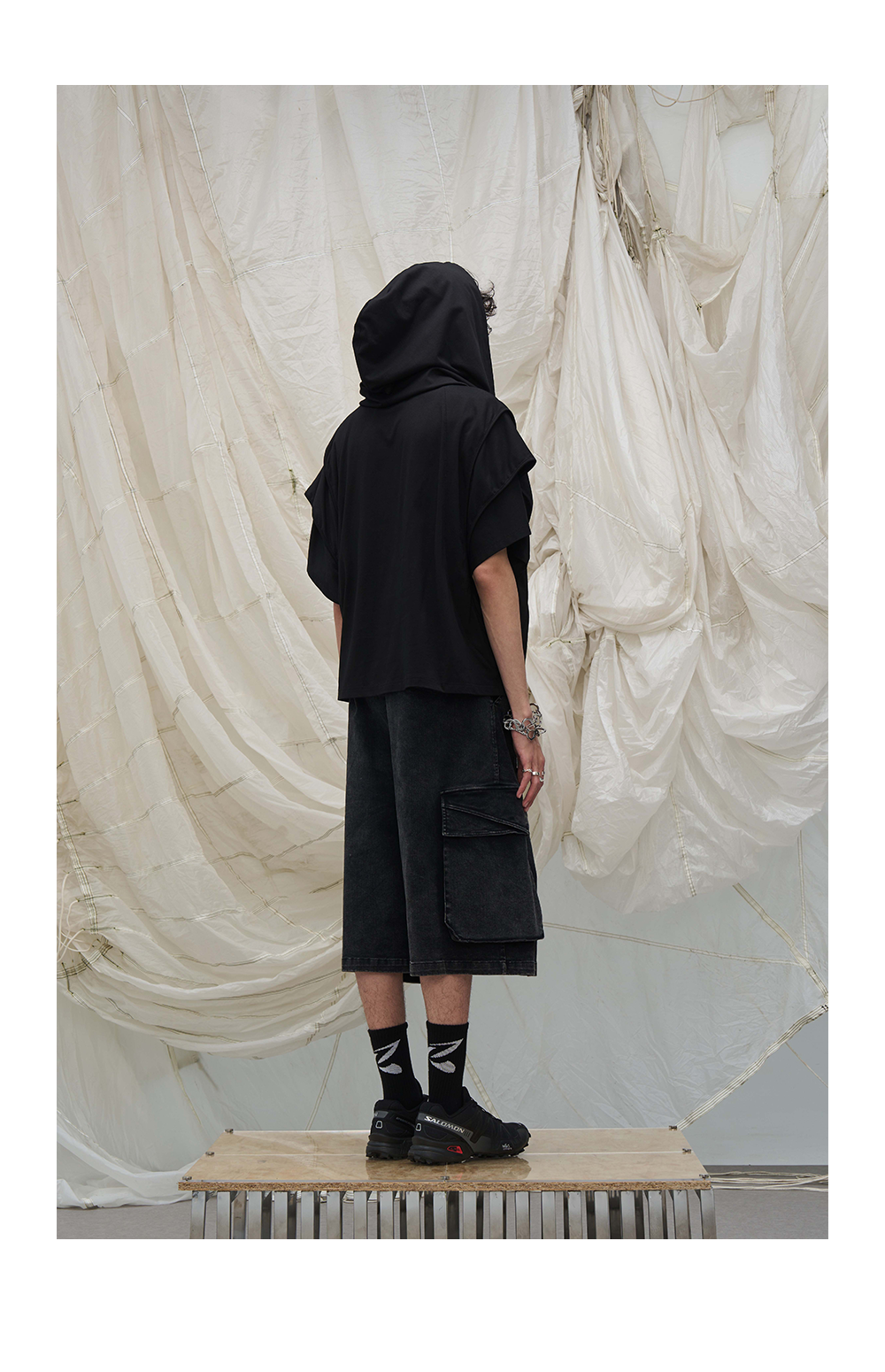 Detachable Hood Short-Sleeve Ring Cut Tees