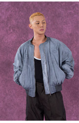 Men's Textured Gray Blue Bomber Jacket