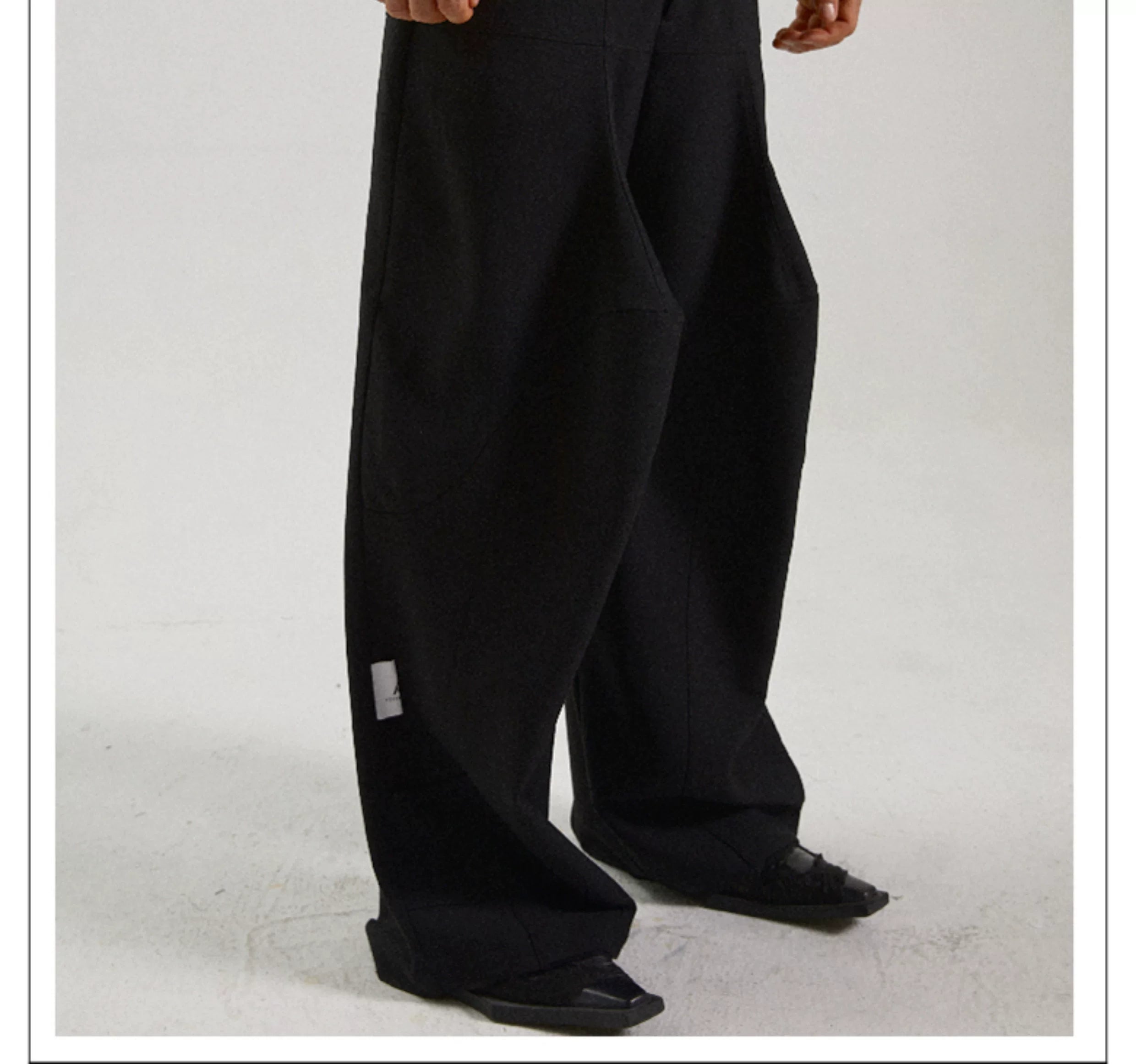 Black Patchwork Wide Leg Floor-Length Pants