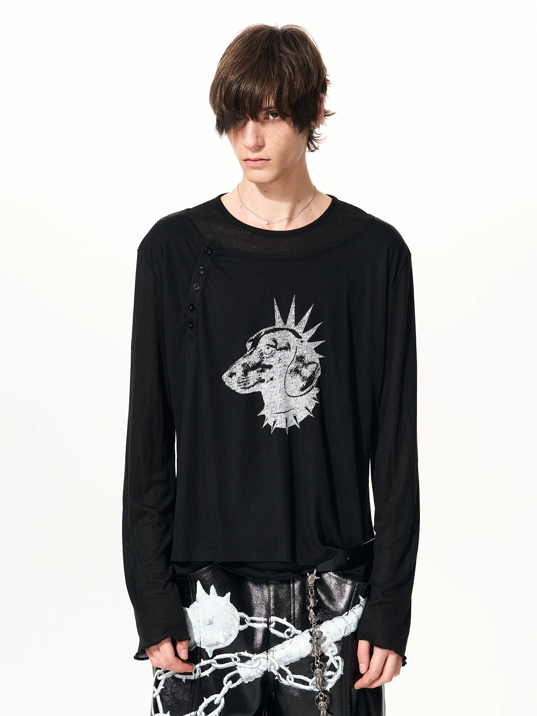 Men's Black Print Twofer Long-Sleeve Tee