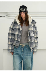 Detachable Hooded Plaid Puffer Coat