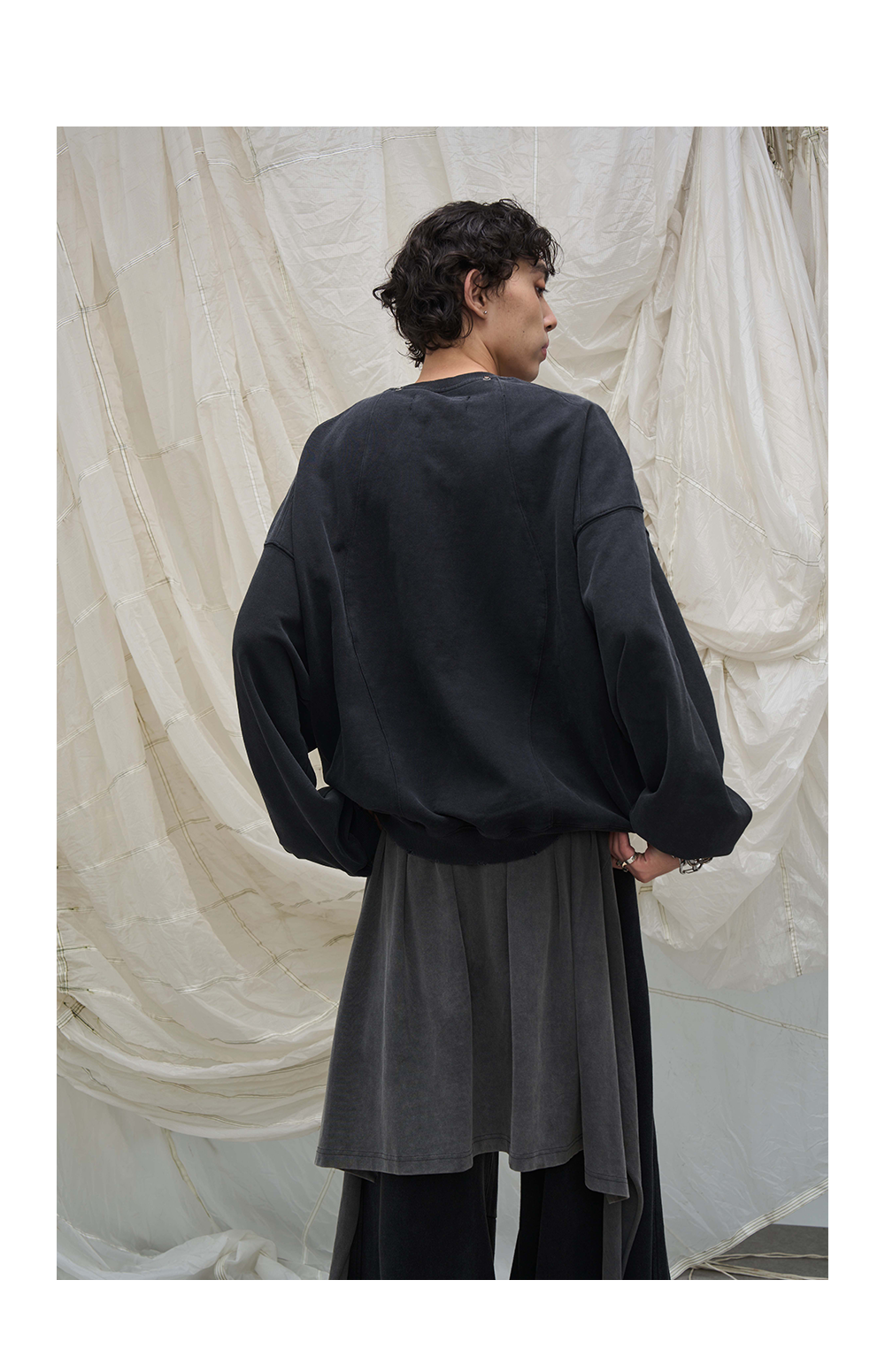 Washed Detachable Ripped Hood Grey Sweatshirt