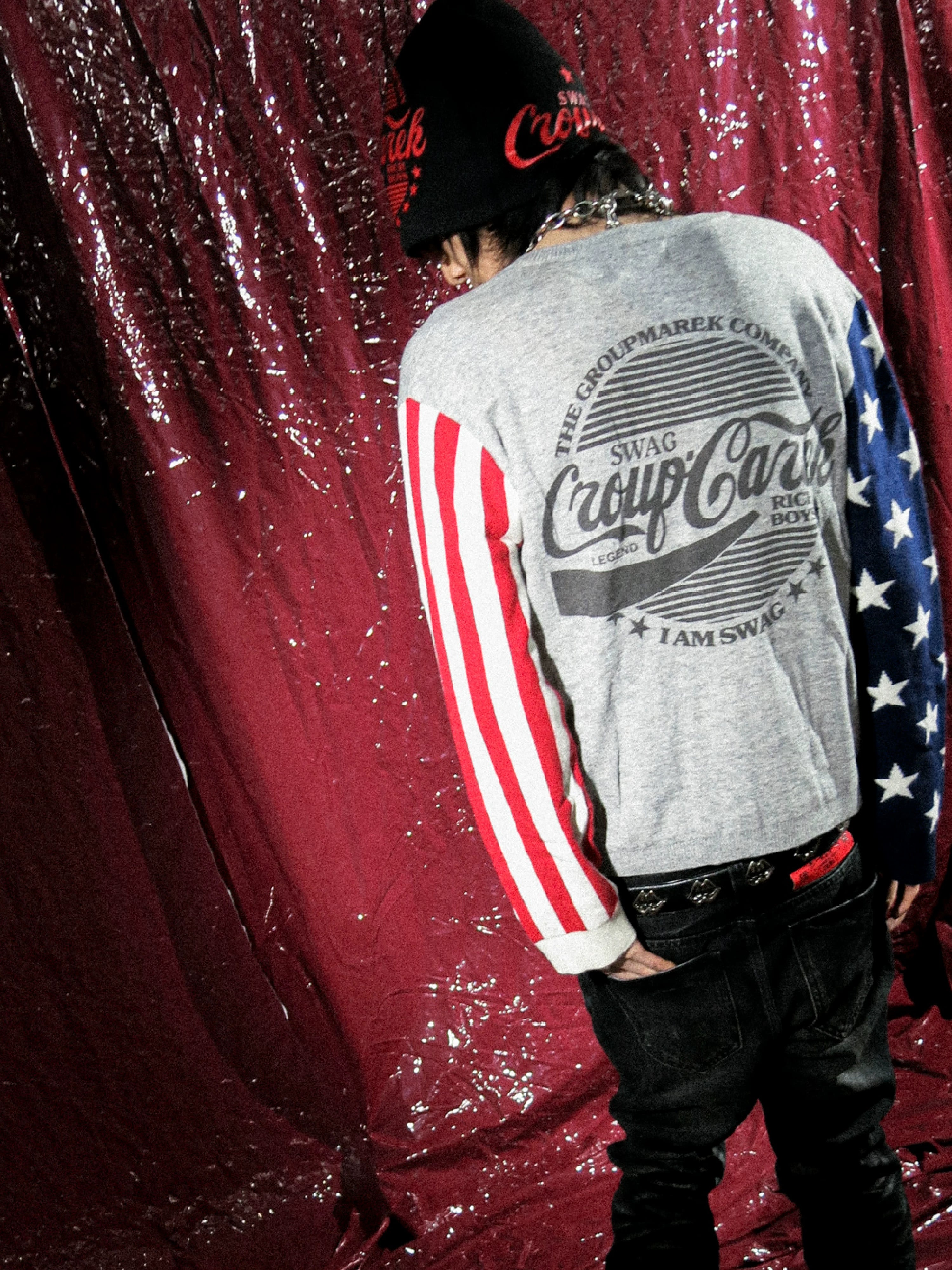 Gray Wool Blend Star Stripe Cardigan