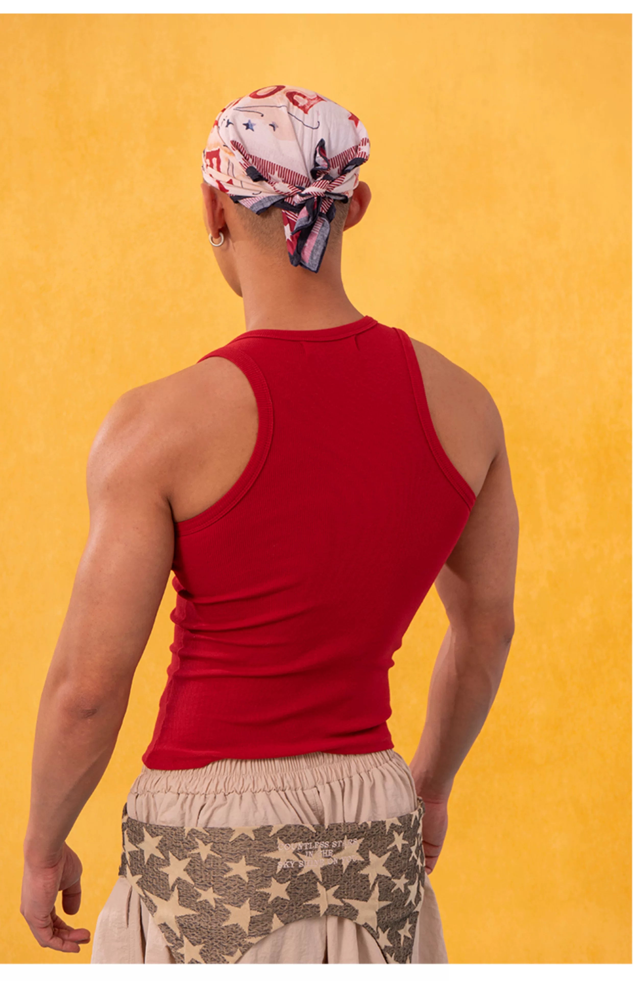 Red White Button Slit Sports Vest