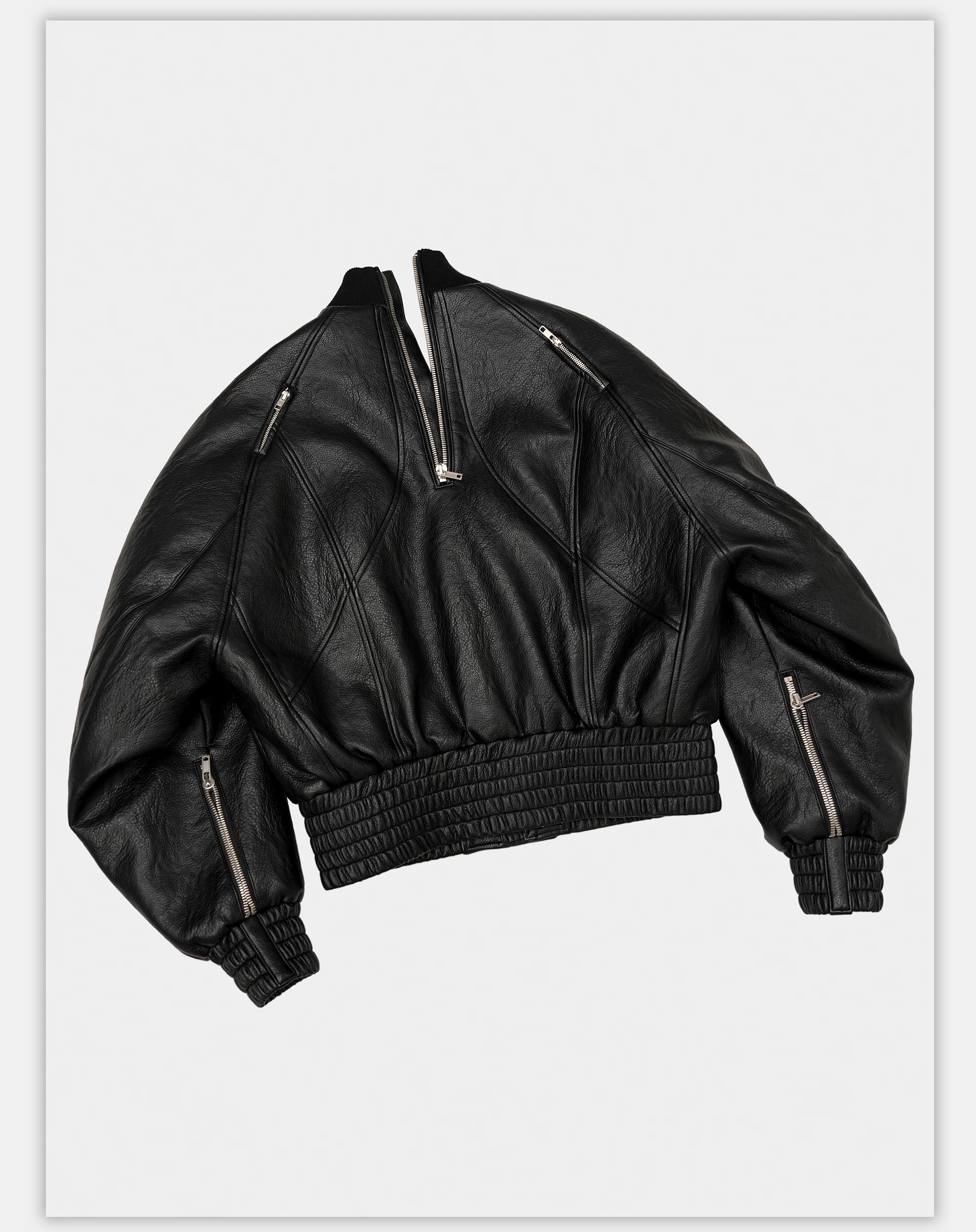 Dark Textured Curve Sleeve Bomber Jacket