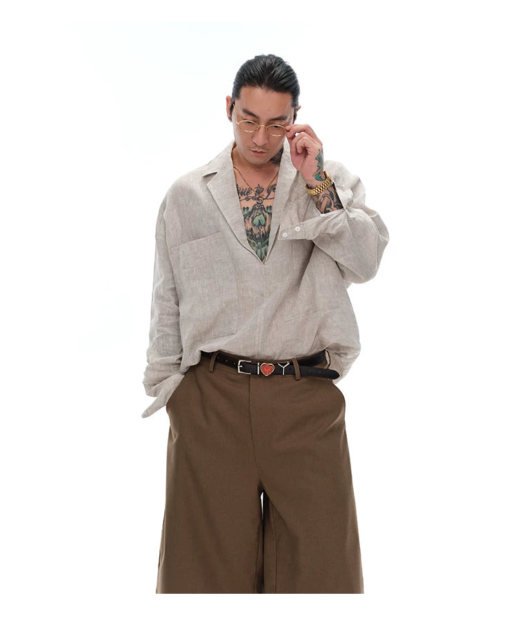 100% French Linen V-Neck Shirts