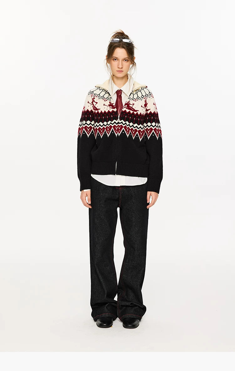 Fair Isle Color Block Cardigan