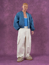 Men's Textured Gray Blue Bomber Jacket