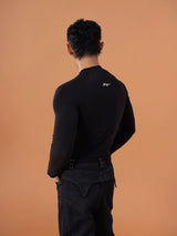 Black Gothic Print Fitted Long-Sleeve Tee
