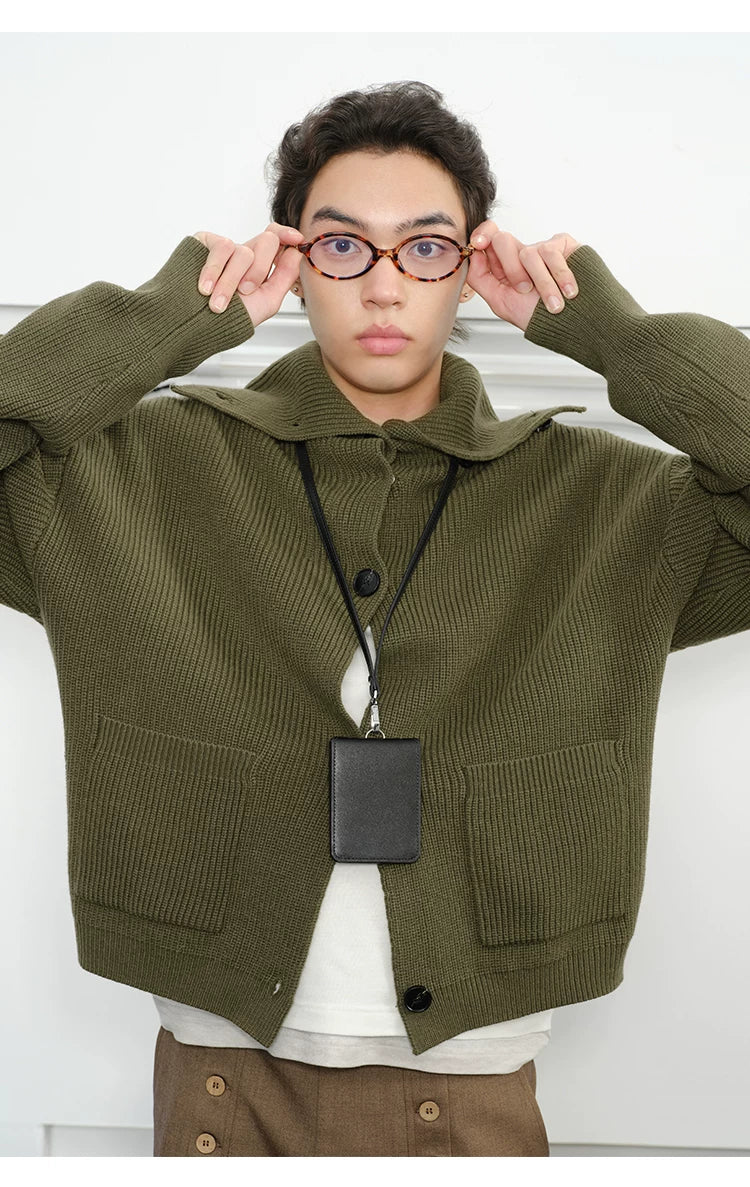 Men's High Neck Wool Cardigan