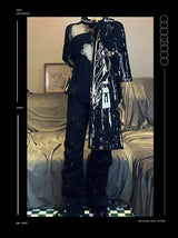 Unisex Deconstructed Black Patchwork Straight Jeans